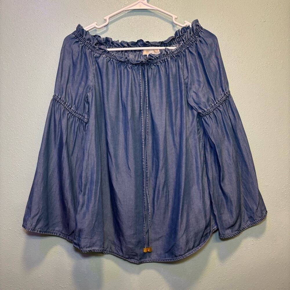 MICHAEL Michael Kors Chambray Off-Shoulder Peasant Top | Small